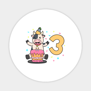 I am 3 with cow - kids birthday 3 years old Magnet